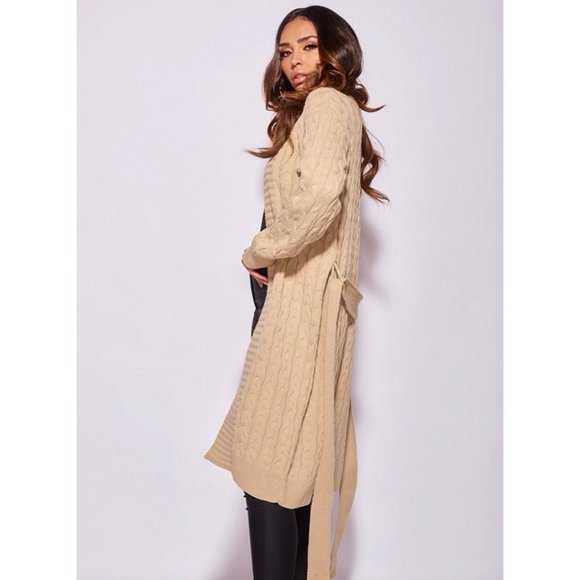 Knitted Long Sleeve Belted Long Midi Cardigan Sweater Duster - Picture 6 of 14